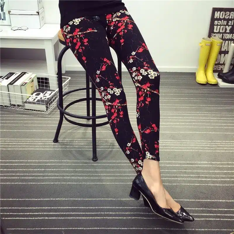 BIVIGAOS New Fashion Women Casual Cotton BRUSHED Black Milk Leggings Pants Female Elastic Plaid Graffiti Leggings Trousers Women 20
