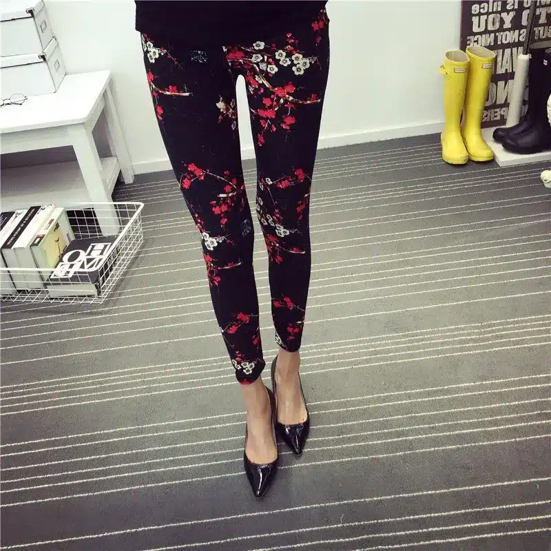 BIVIGAOS New Fashion Women Casual Cotton BRUSHED Black Milk Leggings Pants Female Elastic Plaid Graffiti Leggings Trousers Women 21