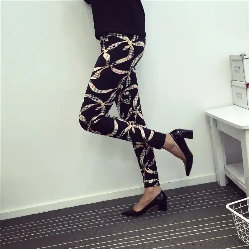 BIVIGAOS New Fashion Women Casual Cotton BRUSHED Black Milk Leggings Pants Female Elastic Plaid Graffiti Leggings Trousers Women 23