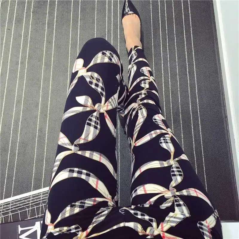 BIVIGAOS New Fashion Women Casual Cotton BRUSHED Black Milk Leggings Pants Female Elastic Plaid Graffiti Leggings Trousers Women 24