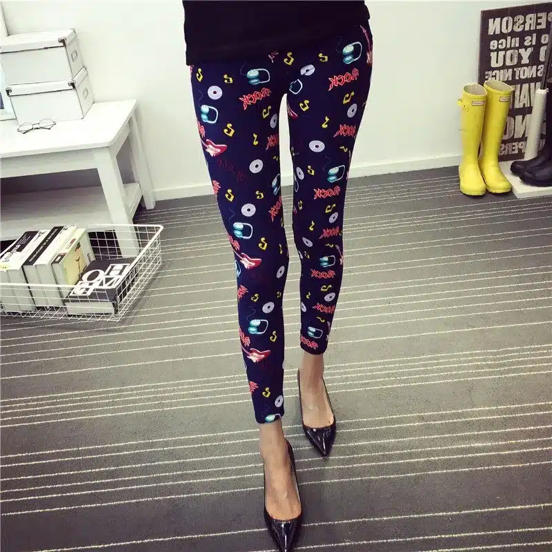 BIVIGAOS New Fashion Women Casual Cotton BRUSHED Black Milk Leggings Pants Female Elastic Plaid Graffiti Leggings Trousers Women 27