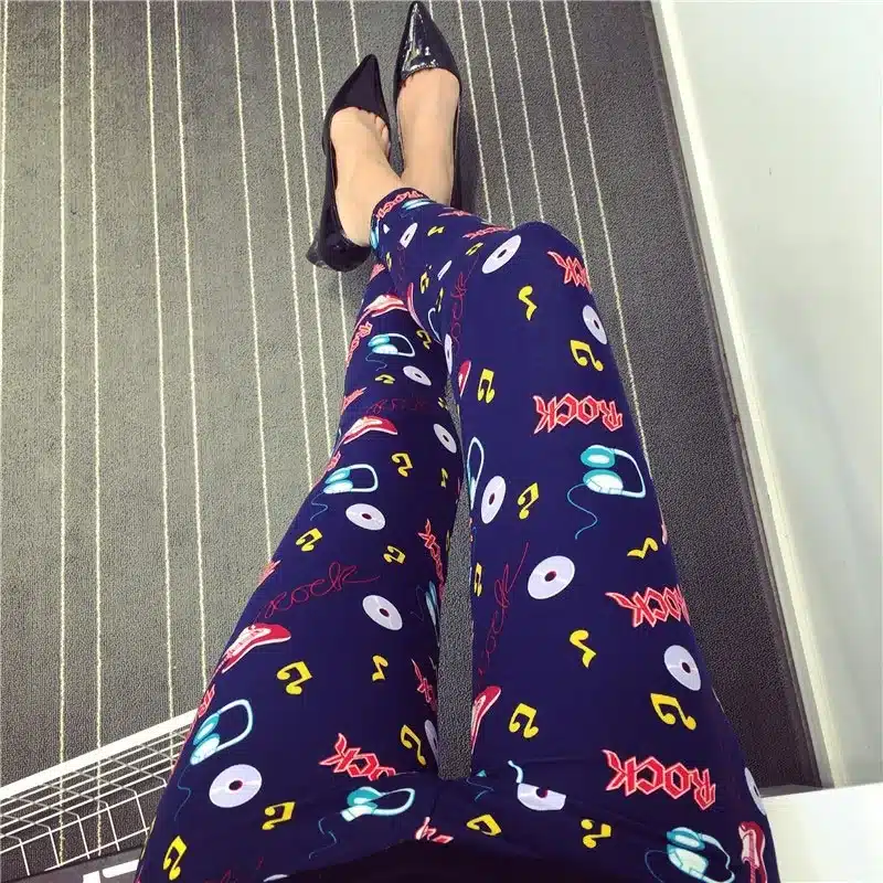 BIVIGAOS New Fashion Women Casual Cotton BRUSHED Black Milk Leggings Pants Female Elastic Plaid Graffiti Leggings Trousers Women 28