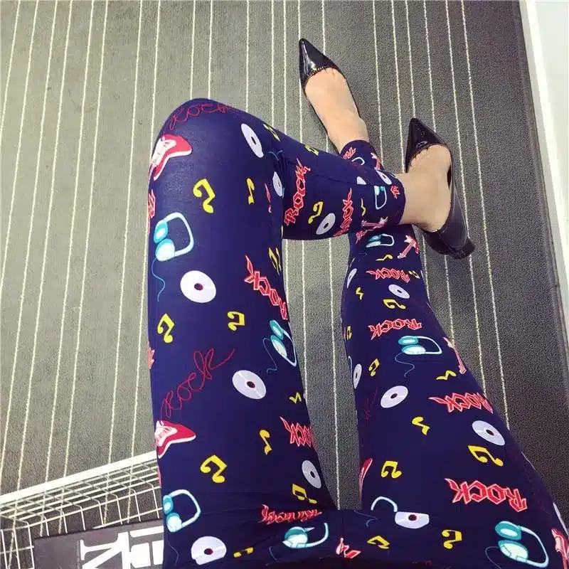 BIVIGAOS New Fashion Women Casual Cotton BRUSHED Black Milk Leggings Pants Female Elastic Plaid Graffiti Leggings Trousers Women 31