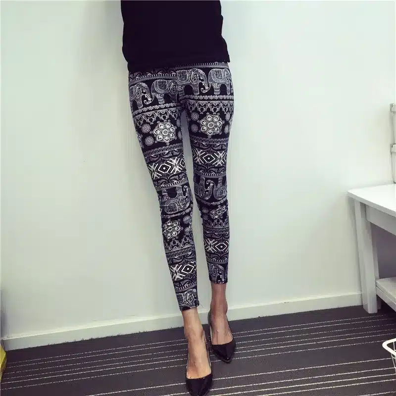 BIVIGAOS New Fashion Women Casual Cotton BRUSHED Black Milk Leggings Pants Female Elastic Plaid Graffiti Leggings Trousers Women 32
