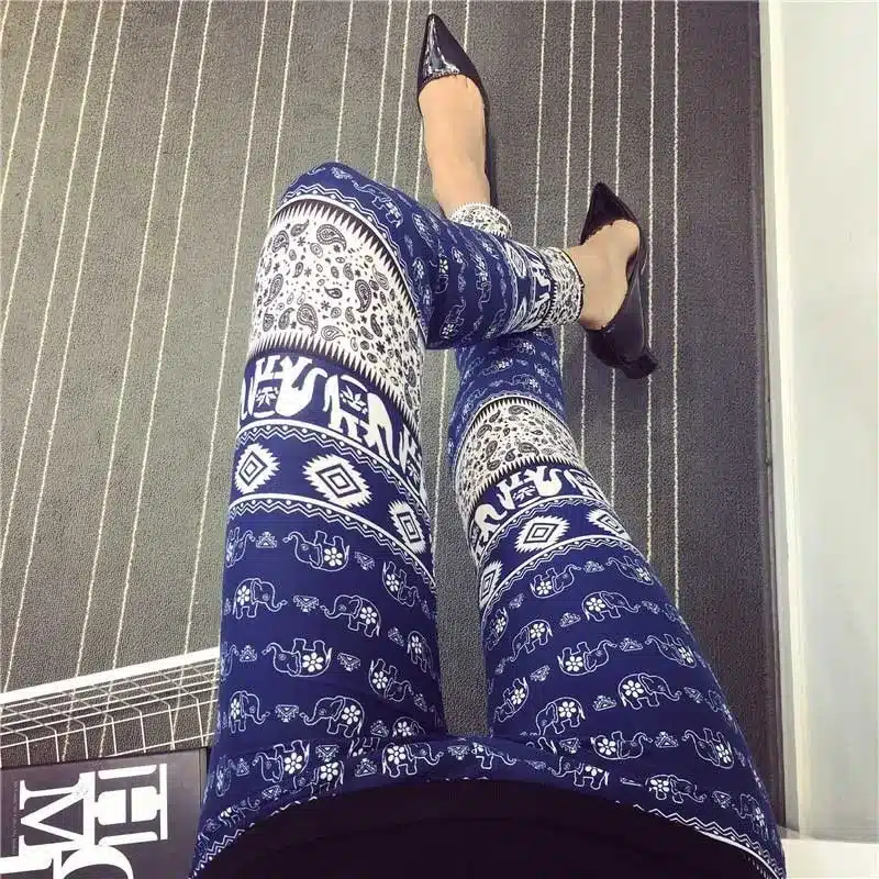 BIVIGAOS New Fashion Women Casual Cotton BRUSHED Black Milk Leggings Pants Female Elastic Plaid Graffiti Leggings Trousers Women 37