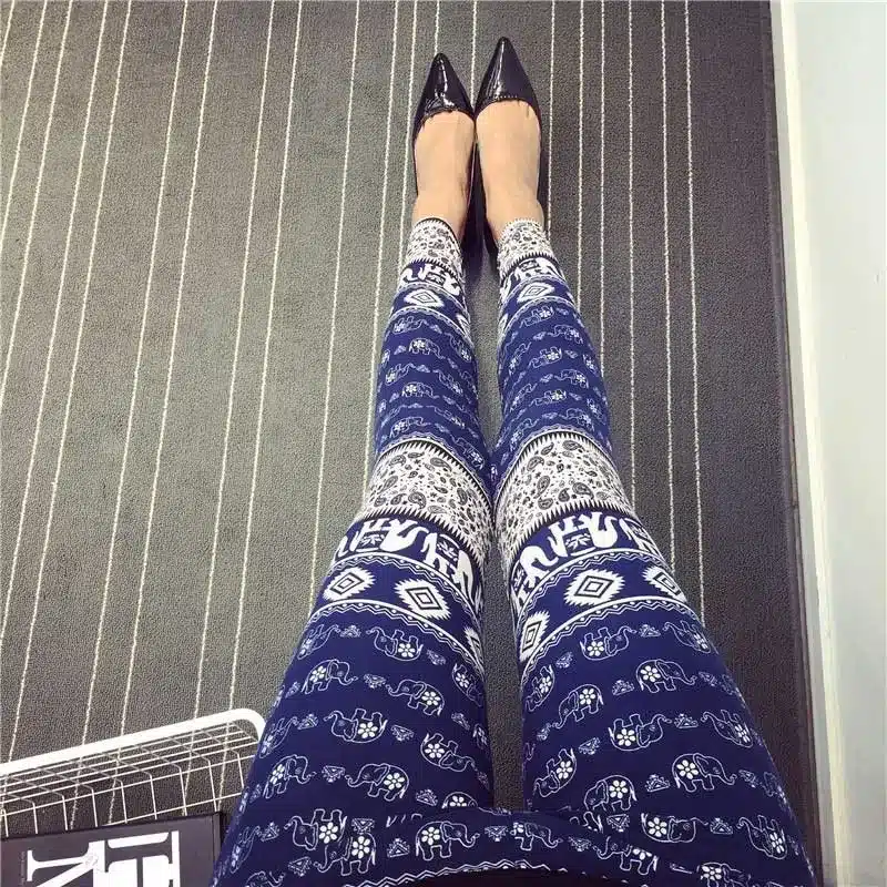 BIVIGAOS New Fashion Women Casual Cotton BRUSHED Black Milk Leggings Pants Female Elastic Plaid Graffiti Leggings Trousers Women 38