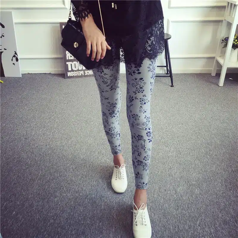 BIVIGAOS New Fashion Women Casual Cotton BRUSHED Black Milk Leggings Pants Female Elastic Plaid Graffiti Leggings Trousers Women 45