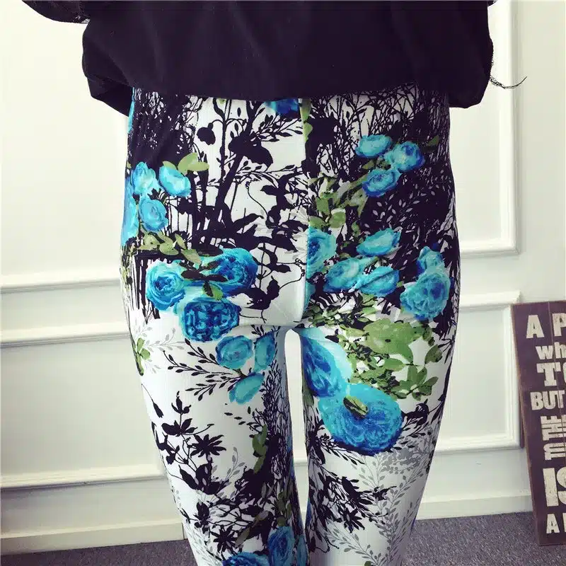 BIVIGAOS New Fashion Women Casual Cotton BRUSHED Black Milk Leggings Pants Female Elastic Plaid Graffiti Leggings Trousers Women 47