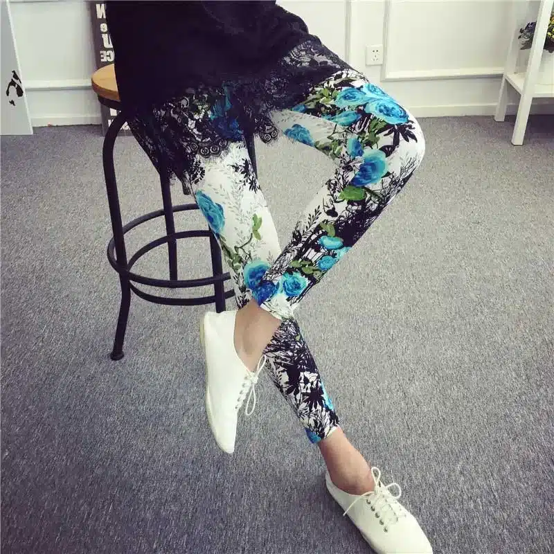 BIVIGAOS New Fashion Women Casual Cotton BRUSHED Black Milk Leggings Pants Female Elastic Plaid Graffiti Leggings Trousers Women 49