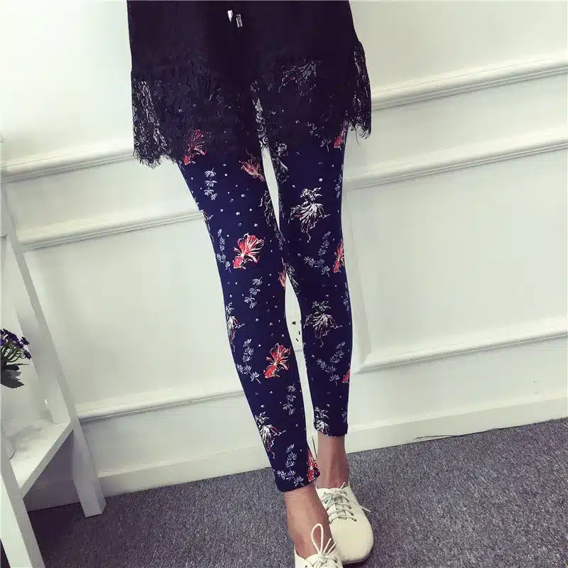 BIVIGAOS New Fashion Women Casual Cotton BRUSHED Black Milk Leggings Pants Female Elastic Plaid Graffiti Leggings Trousers Women 50