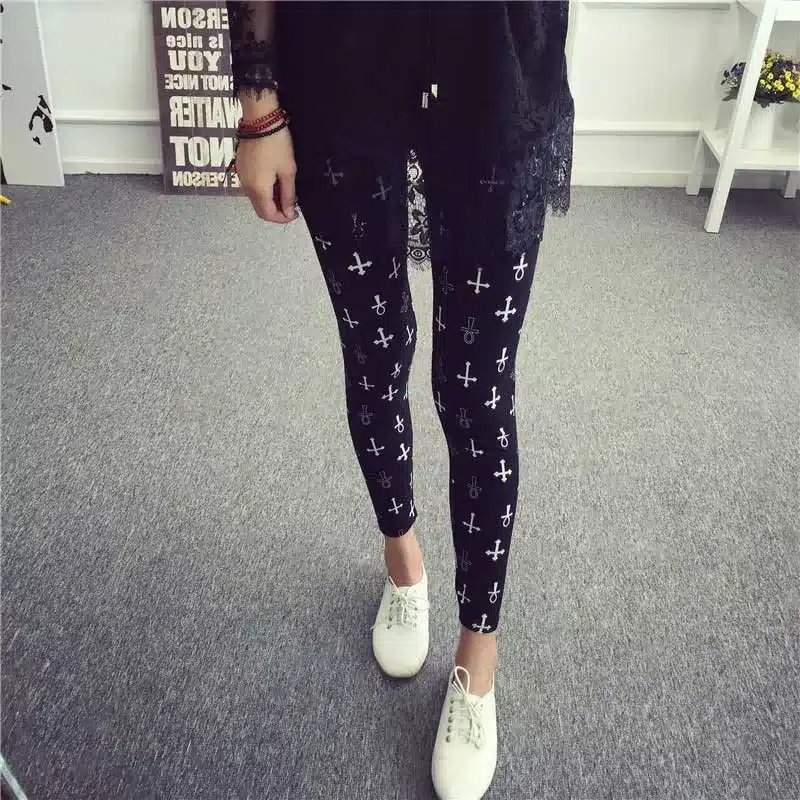 BIVIGAOS New Fashion Women Casual Cotton BRUSHED Black Milk Leggings Pants Female Elastic Plaid Graffiti Leggings Trousers Women 52