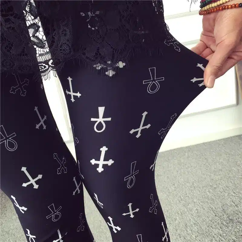 BIVIGAOS New Fashion Women Casual Cotton BRUSHED Black Milk Leggings Pants Female Elastic Plaid Graffiti Leggings Trousers Women 53