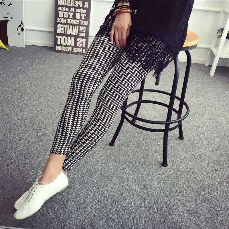 BIVIGAOS New Fashion Women Casual Cotton BRUSHED Black Milk Leggings Pants Female Elastic Plaid Graffiti Leggings Trousers Women 56