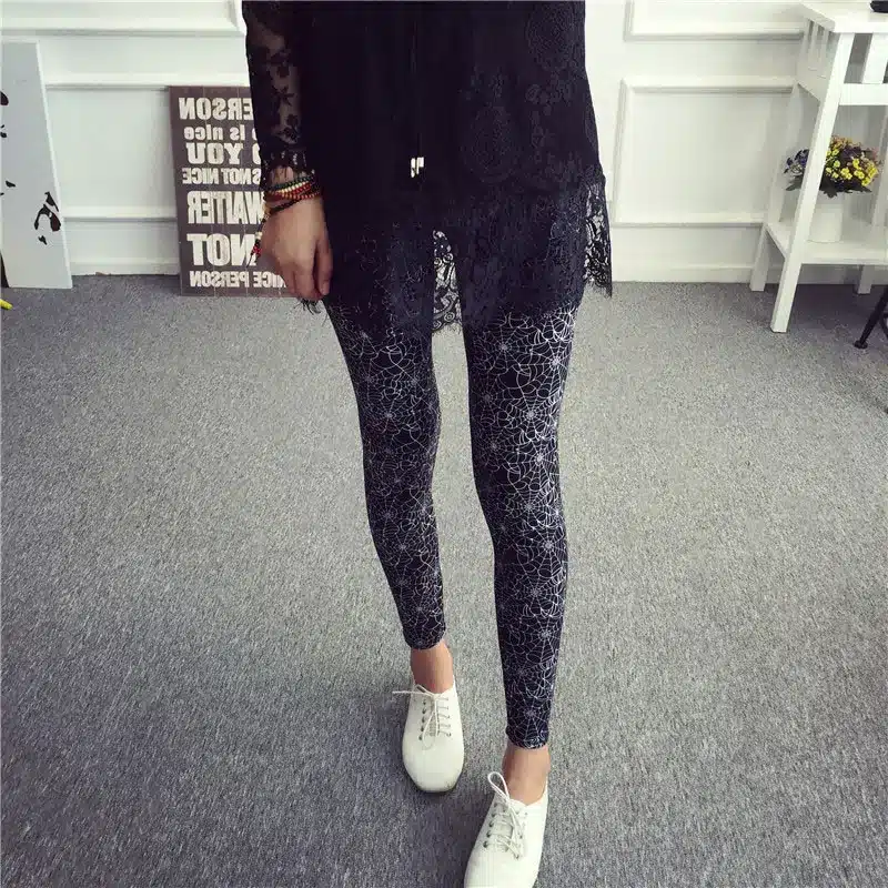 BIVIGAOS New Fashion Women Casual Cotton BRUSHED Black Milk Leggings Pants Female Elastic Plaid Graffiti Leggings Trousers Women 58