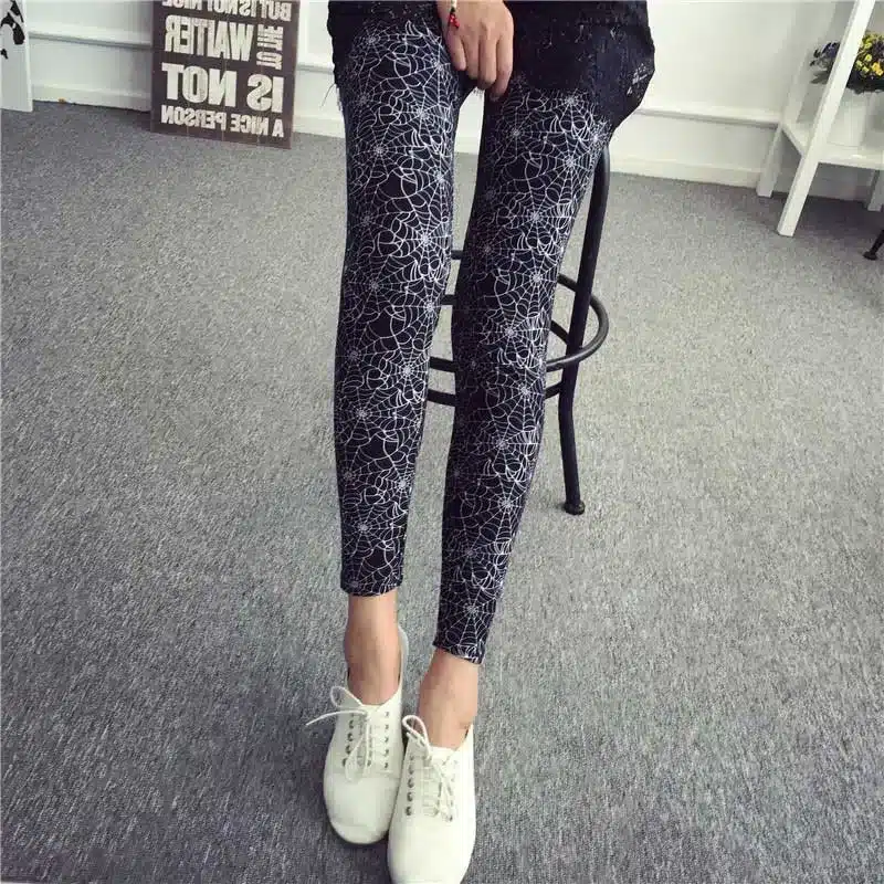BIVIGAOS New Fashion Women Casual Cotton BRUSHED Black Milk Leggings Pants Female Elastic Plaid Graffiti Leggings Trousers Women 59