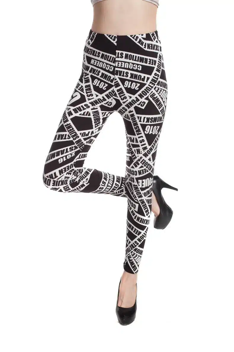 BIVIGAOS New Fashion Women Casual Cotton BRUSHED Black Milk Leggings Pants Female Elastic Plaid Graffiti Leggings Trousers Women 86