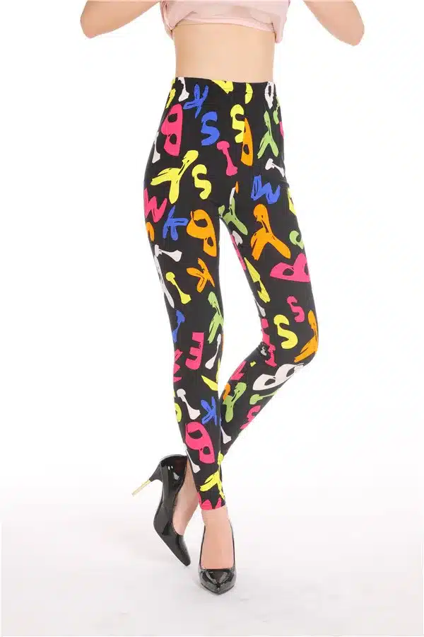 BIVIGAOS New Fashion Women Casual Cotton BRUSHED Black Milk Leggings Pants Female Elastic Plaid Graffiti Leggings Trousers Women 88
