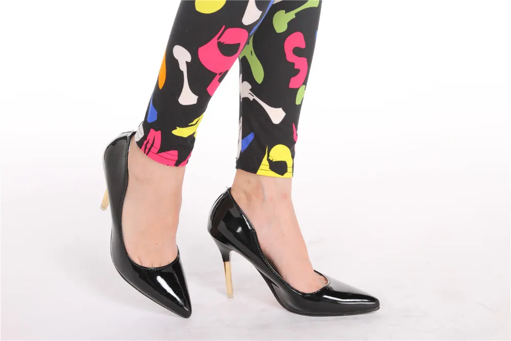 BIVIGAOS New Fashion Women Casual Cotton BRUSHED Black Milk Leggings Pants Female Elastic Plaid Graffiti Leggings Trousers Women 91