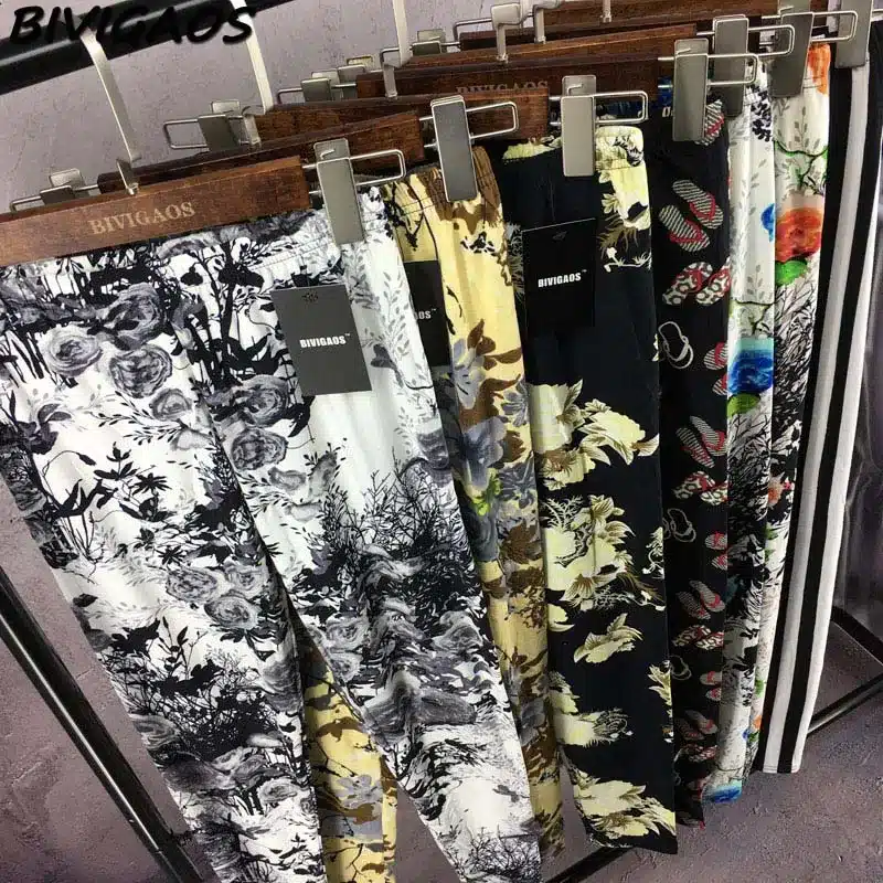 BIVIGAOS New Fashion Women Casual Cotton BRUSHED Black Milk Leggings Pants Female Elastic Plaid Graffiti Leggings Trousers Women 97