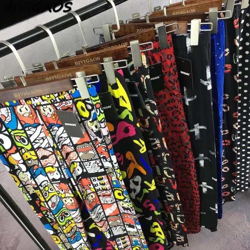 BIVIGAOS New Fashion Women Casual Cotton BRUSHED Black Milk Leggings Pants Female Elastic Plaid Graffiti Leggings Trousers Women 99