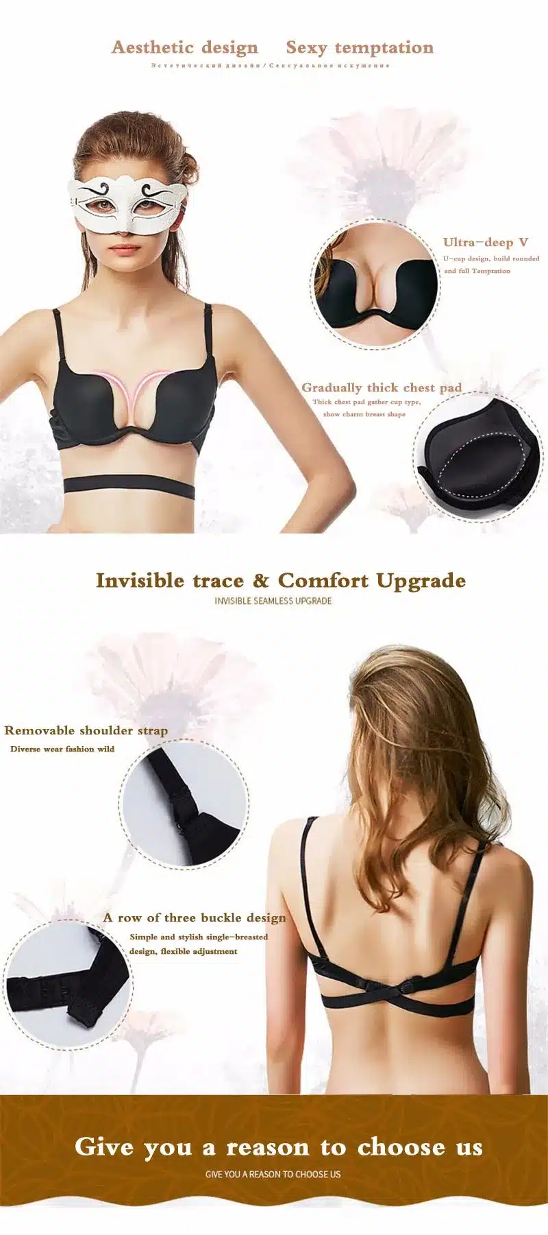 New Hot Sexy Bra Push Up U Plunge Bra Of Underwear Women D Cup Seamless Half Cup Bra And Brief Dress Lingerie Halter Solid Black 11