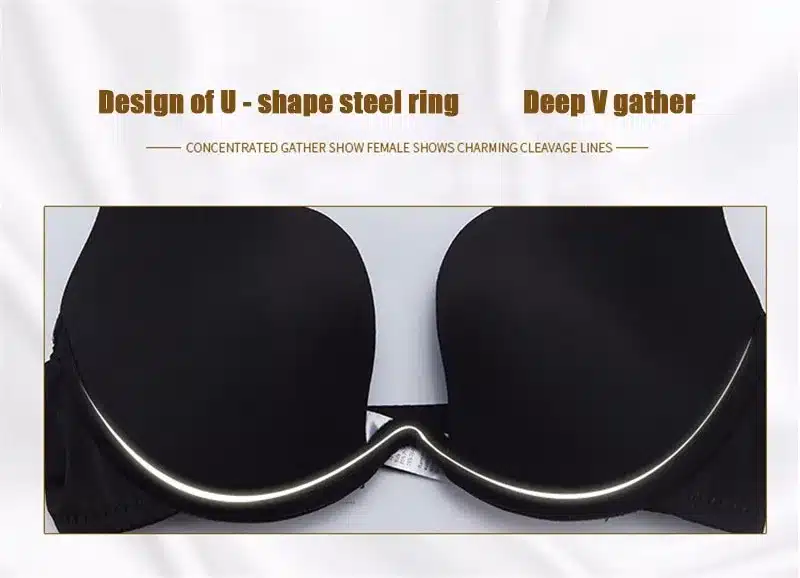 New Hot Sexy Bra Push Up U Plunge Bra Of Underwear Women D Cup Seamless Half Cup Bra And Brief Dress Lingerie Halter Solid Black 12