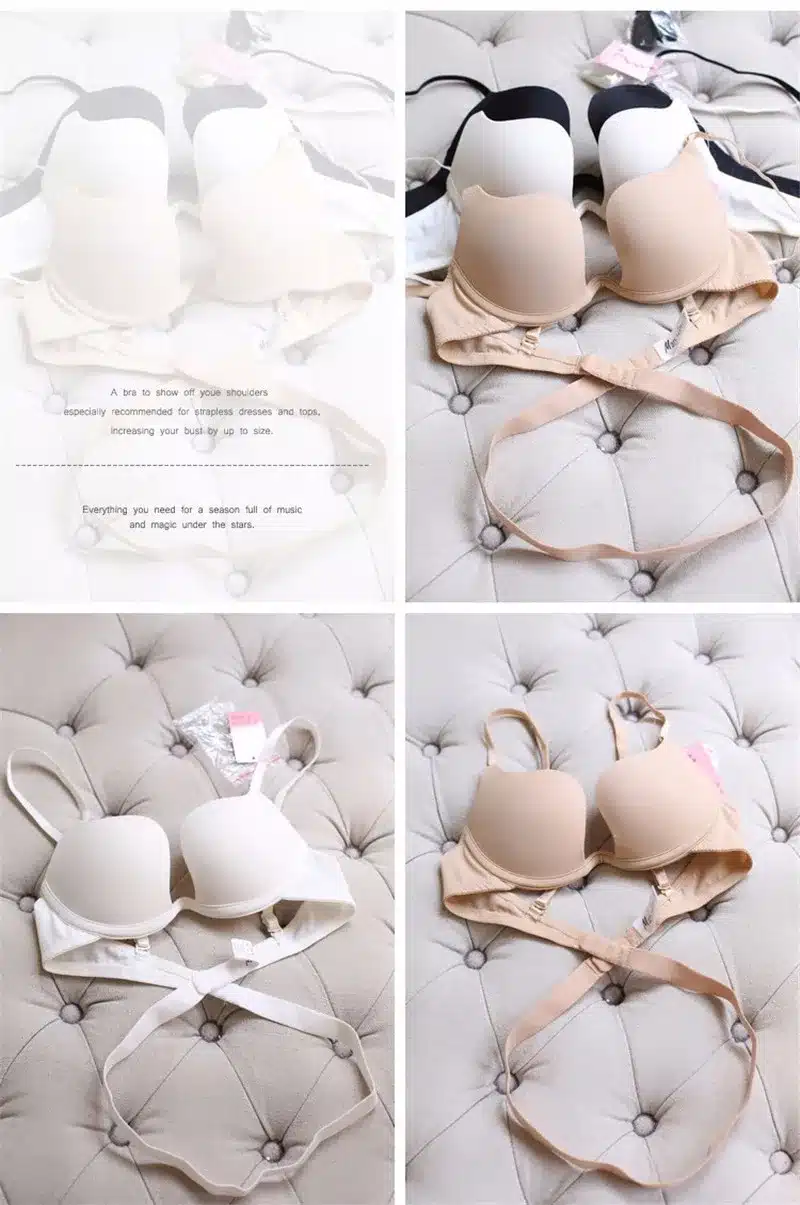 New Hot Sexy Bra Push Up U Plunge Bra Of Underwear Women D Cup Seamless Half Cup Bra And Brief Dress Lingerie Halter Solid Black 21