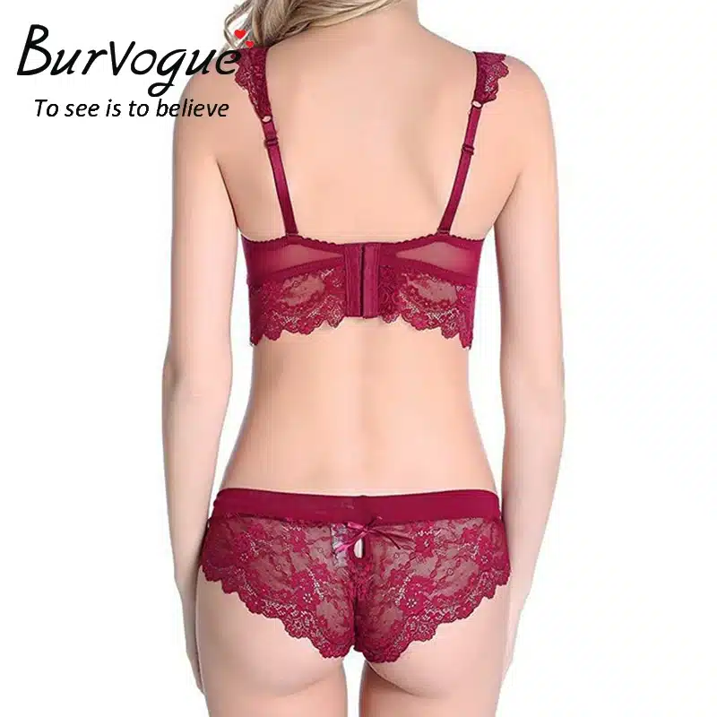 Burvogue New Lace Lingerie Bra Set Women Sexy Bra Set Push Up Bras Underwear Sets Plus size Adjustable Bras and Panties Set 12