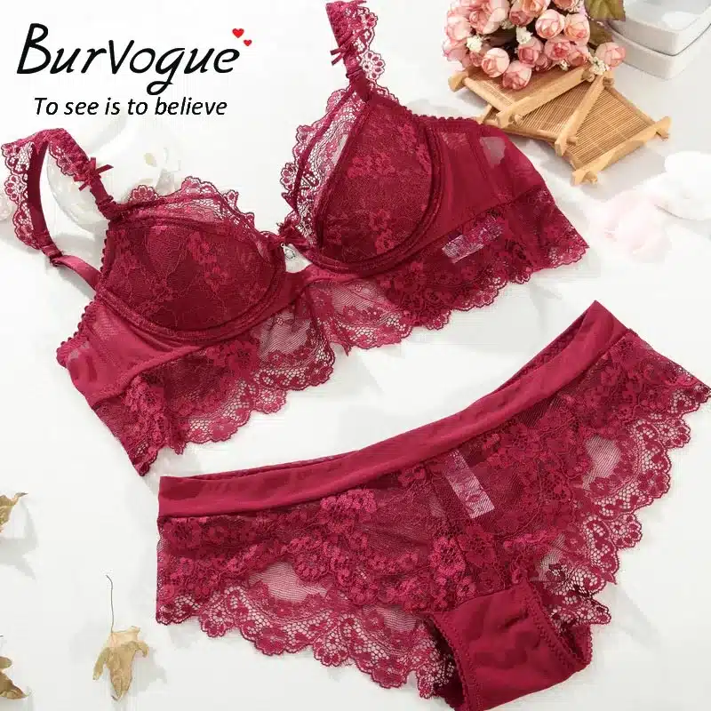 Burvogue New Lace Lingerie Bra Set Women Sexy Bra Set Push Up Bras Underwear Sets Plus size Adjustable Bras and Panties Set 14