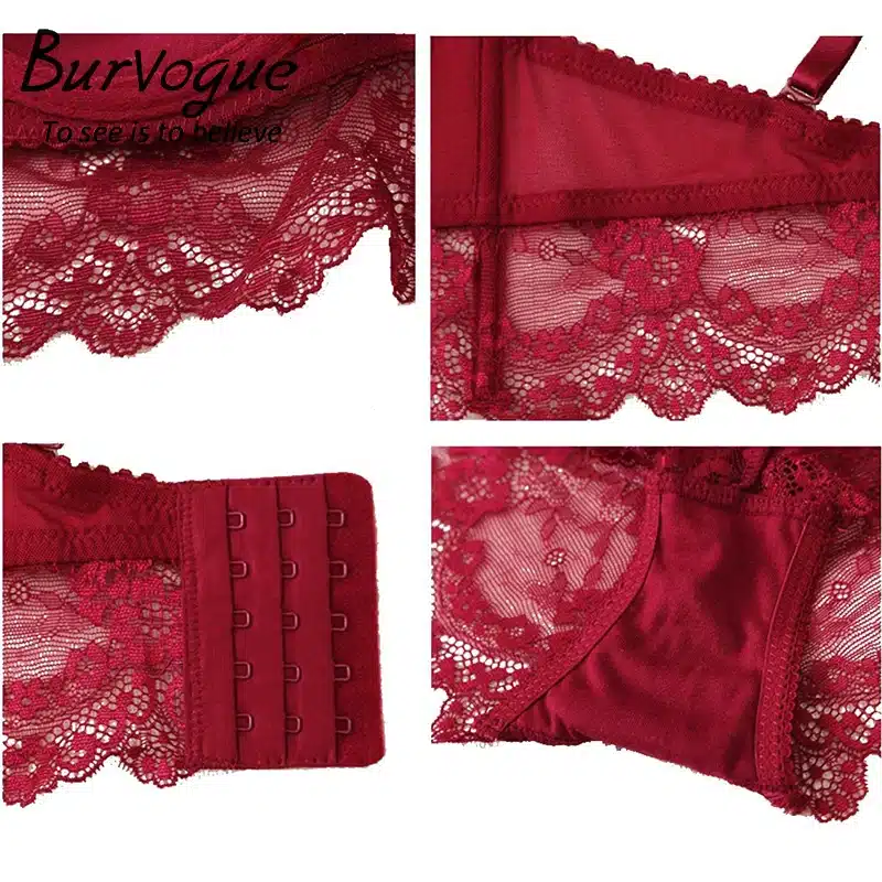 Burvogue New Lace Lingerie Bra Set Women Sexy Bra Set Push Up Bras Underwear Sets Plus size Adjustable Bras and Panties Set 15