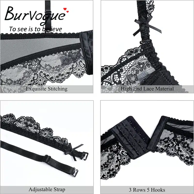 Burvogue New Lace Lingerie Bra Set Women Sexy Bra Set Push Up Bras Underwear Sets Plus size Adjustable Bras and Panties Set 19