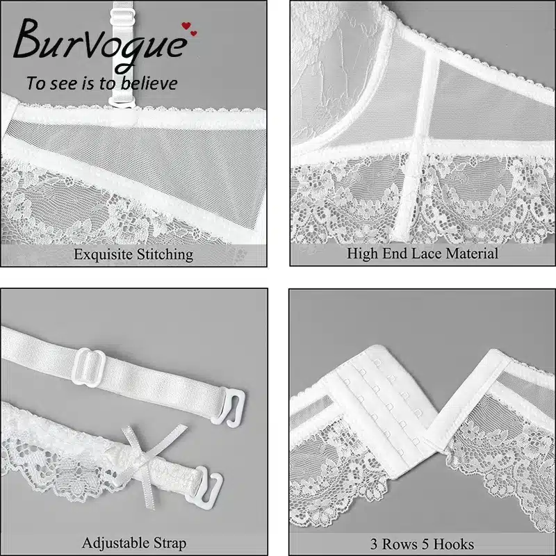 Burvogue New Lace Lingerie Bra Set Women Sexy Bra Set Push Up Bras Underwear Sets Plus size Adjustable Bras and Panties Set 21
