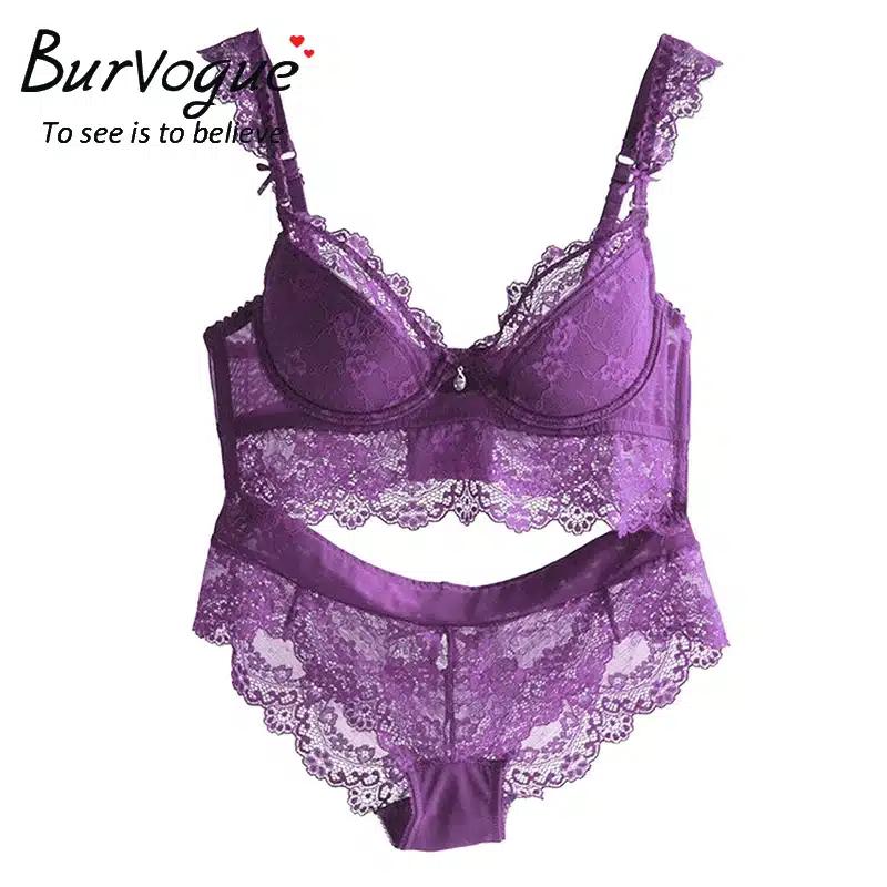 Burvogue New Lace Lingerie Bra Set Women Sexy Bra Set Push Up Bras Underwear Sets Plus size Adjustable Bras and Panties Set 22