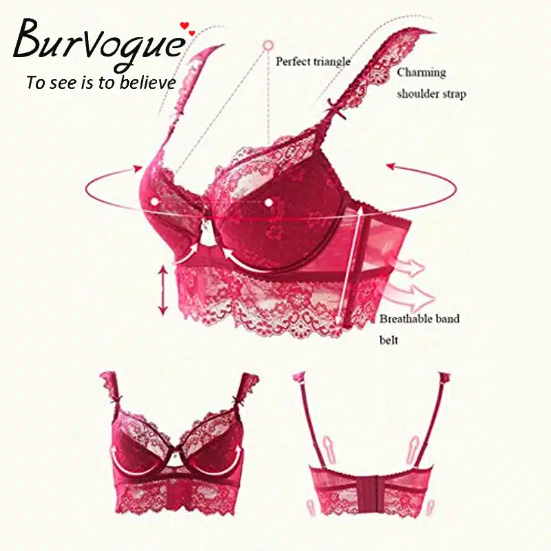 Burvogue New Lace Lingerie Bra Set Women Sexy Bra Set Push Up Bras Underwear Sets Plus size Adjustable Bras and Panties Set 23