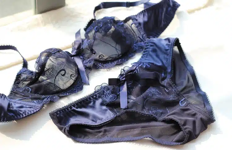 Free shipping Bra & Brief Sets Flower gauze lace embroidery ultra-thin transparent sexy bra underwear set navy blue black 30