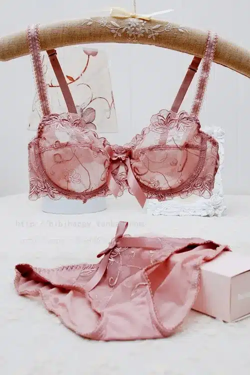 Free shipping Bra & Brief Sets Flower gauze lace embroidery ultra-thin transparent sexy bra underwear set navy blue black 53
