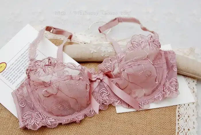 Free shipping Bra & Brief Sets Flower gauze lace embroidery ultra-thin transparent sexy bra underwear set navy blue black 57
