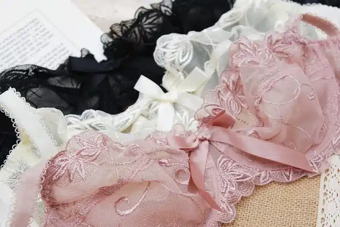 Free shipping Bra & Brief Sets Flower gauze lace embroidery ultra-thin transparent sexy bra underwear set navy blue black 58