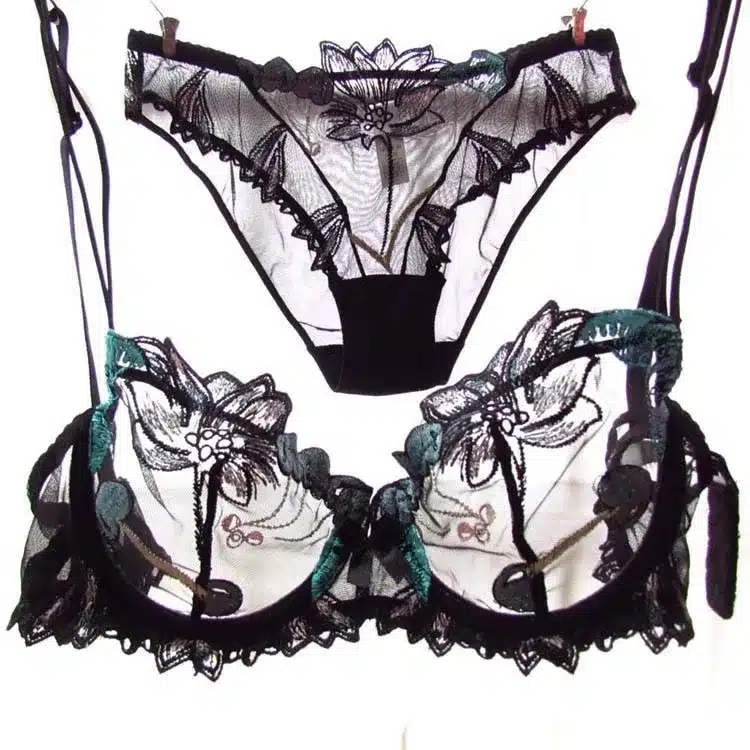 Women Underwer Lingerie Set Sexy Bra Brief Sets Push up Transparent Lace Embroidery Unlined Thin Black Bra Panties White Bra 1