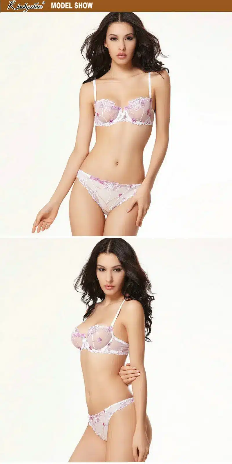 Women Underwer Lingerie Set Sexy Bra Brief Sets Push up Transparent Lace Embroidery Unlined Thin Black Bra Panties White Bra 5