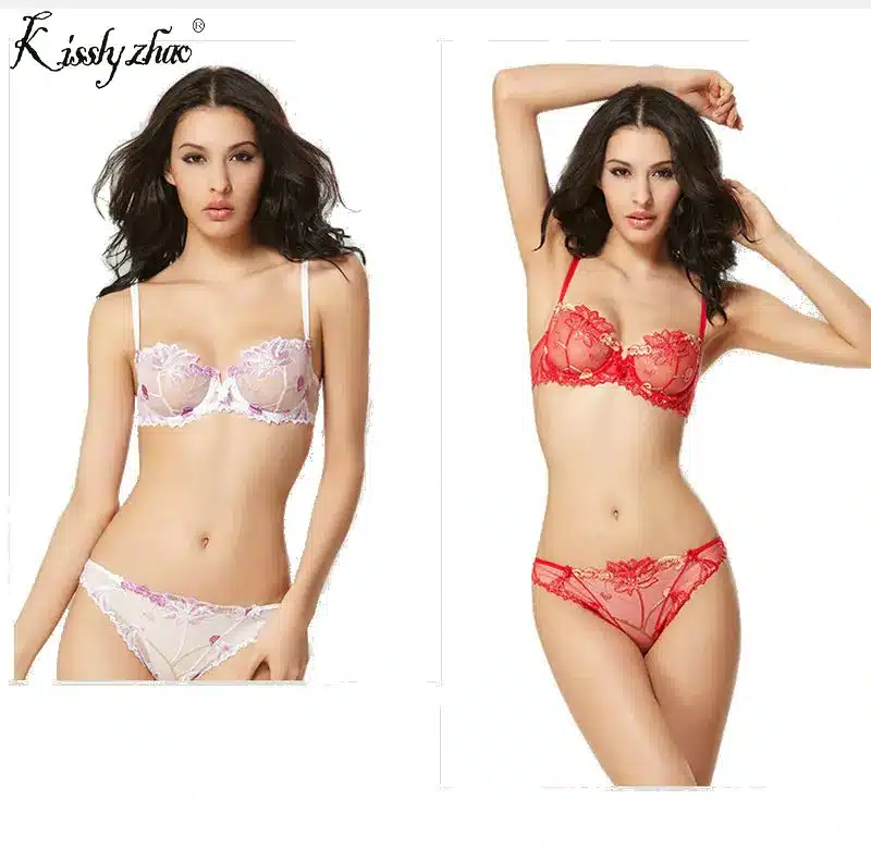 Women Underwer Lingerie Set Sexy Bra Brief Sets Push up Transparent Lace Embroidery Unlined Thin Black Bra Panties White Bra 6