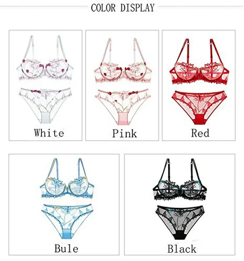 Women Underwer Lingerie Set Sexy Bra Brief Sets Push up Transparent Lace Embroidery Unlined Thin Black Bra Panties White Bra 10