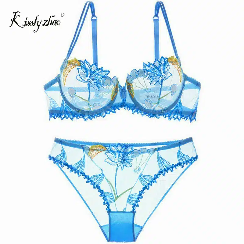 Women Underwer Lingerie Set Sexy Bra Brief Sets Push up Transparent Lace Embroidery Unlined Thin Black Bra Panties White Bra 13
