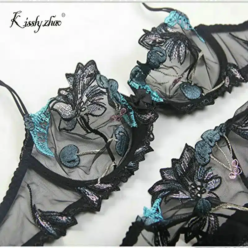 Women Underwer Lingerie Set Sexy Bra Brief Sets Push up Transparent Lace Embroidery Unlined Thin Black Bra Panties White Bra 16