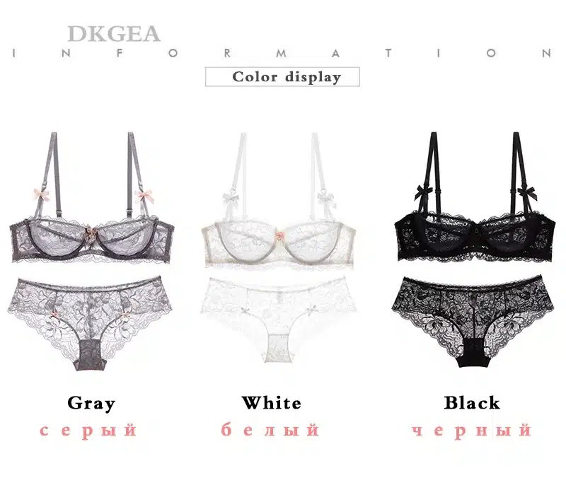 Hot Sexy Bra Set Plus Size 36 38 40 Ultrathin Underwear Women Set White Lace Bra Embroidery Transparent Lingerie Brand Brassiere 15