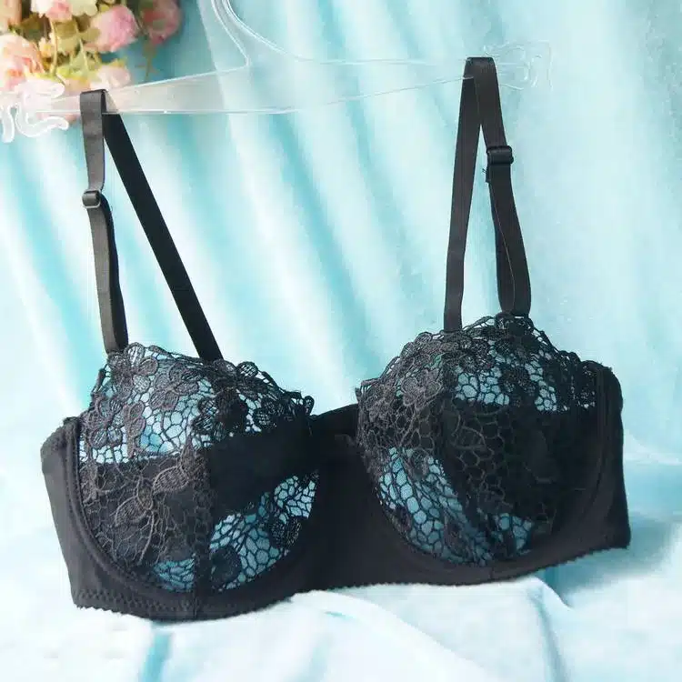 Ladies Secret Black Mesh Lace Bralette Bras For Women Sexy Lingerie Big Size Plunge Bra Unlined Push Up Transparent Charms Plus 18