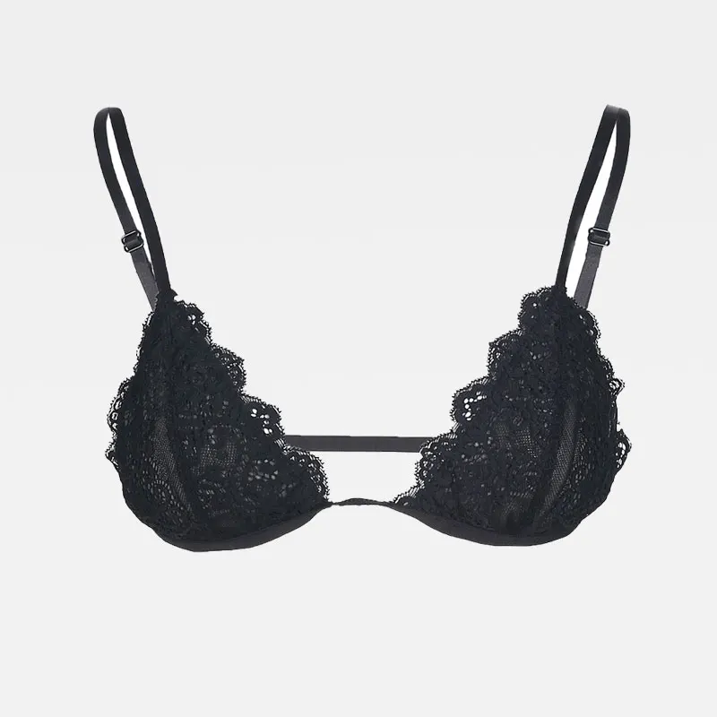Missomo 2018 New Fashion Bra Women Black Sexy Lace Bralette Cross Straps Choker Soft Sheer Halter Bras Intiamte Underwear 6