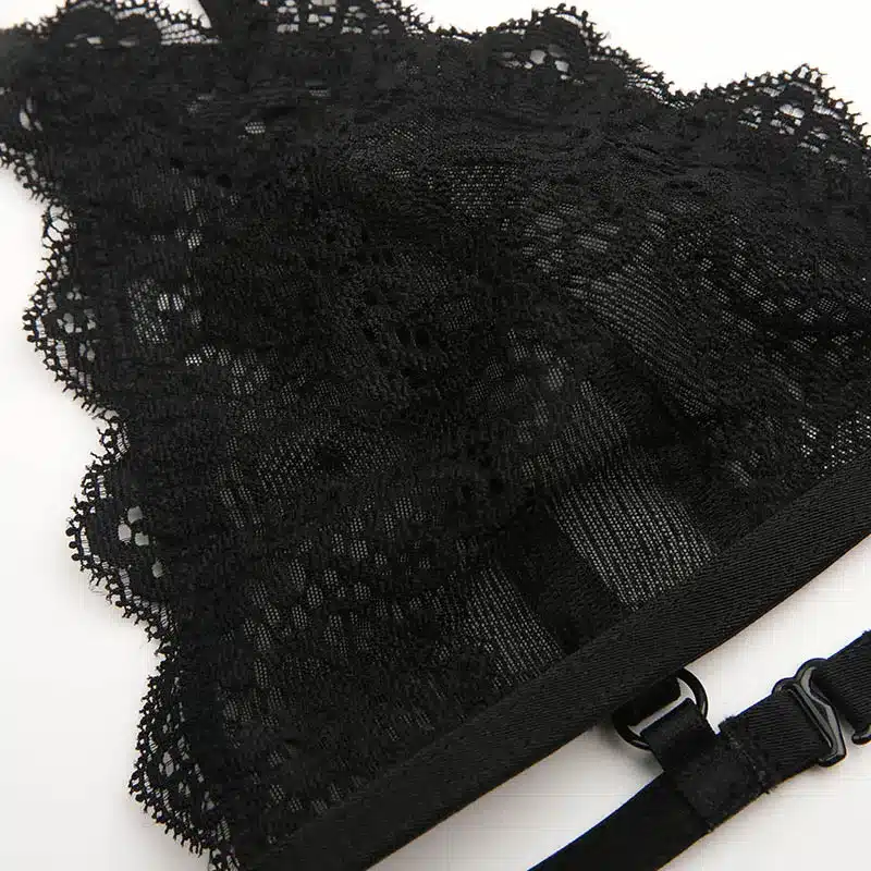 Missomo 2018 New Fashion Bra Women Black Sexy Lace Bralette Cross Straps Choker Soft Sheer Halter Bras Intiamte Underwear 10