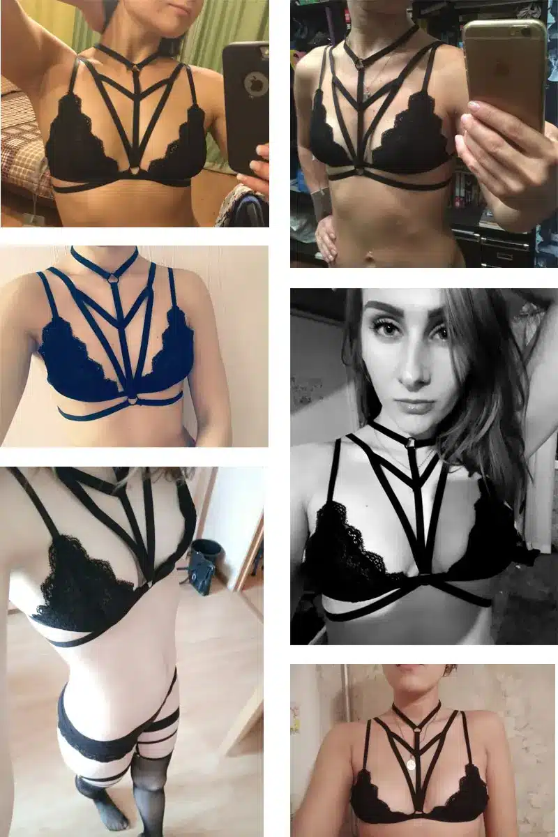 Missomo 2018 New Fashion Bra Women Black Sexy Lace Bralette Cross Straps Choker Soft Sheer Halter Bras Intiamte Underwear 11