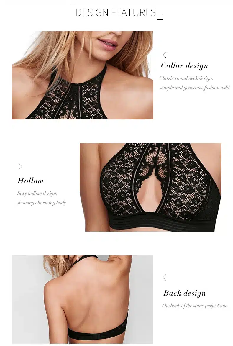 Missomo Women Black Sexy Bra Push Up Halter Wireless Bralettes Nets Semi-sheer Underwear Soft Breathable Bras 2018 New 7